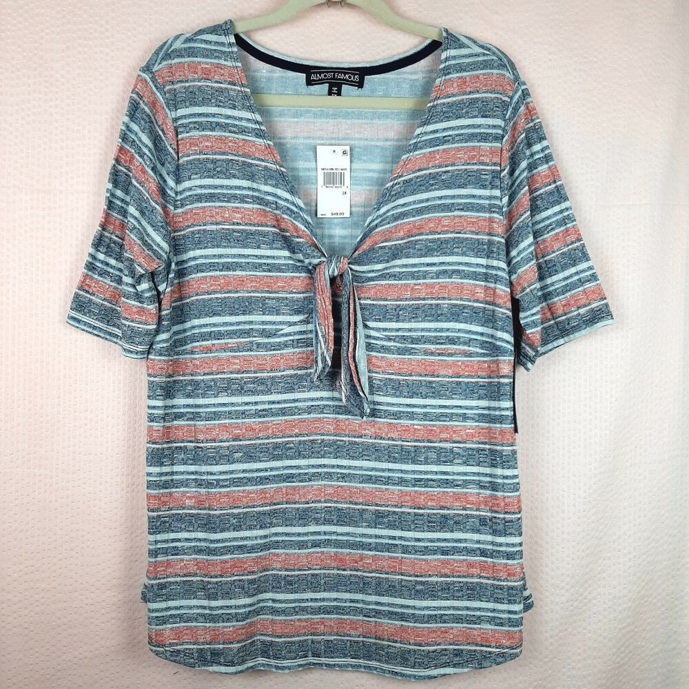 NEW Almost Famous Red White Navy Everyday Short Sleeve Top Knot Size 2X